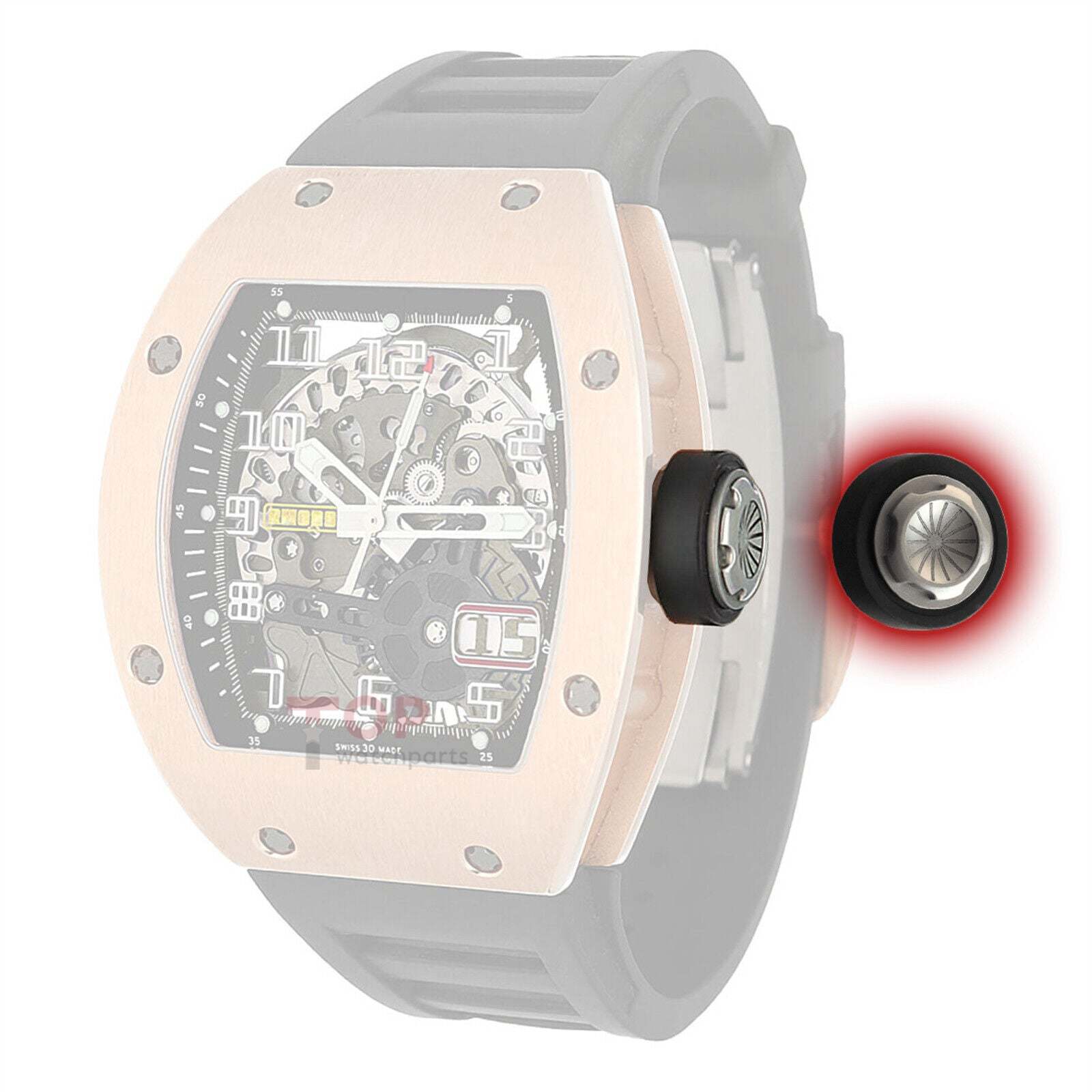 Montre Couronne en Titane et Caoutchouc pour Montre Richard Mille RM029 RM030