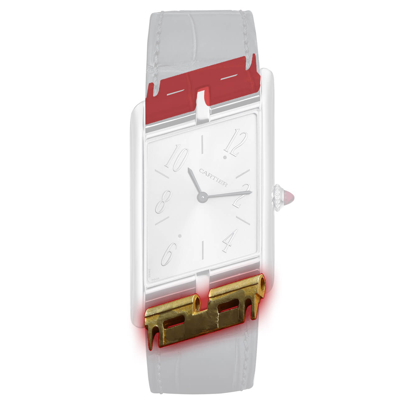 حزام ساعة إدراج من الداخل لـ Cartier Tank Asymetrique WGTA0044 47.15*26.2 مللي متر سوار جلدي